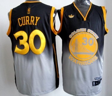 Golden State Warriors #30 Stephen Curry Black And Gray Fadeaway Fashion Jerseys