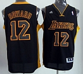 Los Angeles Lakers #12 Dwight Howard Revolution 30 Swingman All Black With Yellow Jerseys,baseball caps,new era cap wholesale,wholesale hats