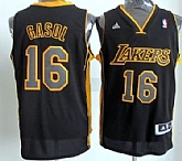 Los Angeles Lakers #16 Pau Gasol Revolution 30 Swingman All Black With Yellow Jerseys,baseball caps,new era cap wholesale,wholesale hats