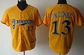 Milwaukee Brewers #13 Greinke Yellow Jerseys,baseball caps,new era cap wholesale,wholesale hats