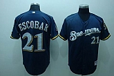 Milwaukee Brewers #21 Alcides Escobar blue Jerseys,baseball caps,new era cap wholesale,wholesale hats