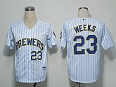 Milwaukee Brewers #23 Weeks White(blue strip) Jerseys,baseball caps,new era cap wholesale,wholesale hats
