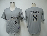 Milwaukee Brewers #8 Braun Dark Grey Cool Base Jerseys,baseball caps,new era cap wholesale,wholesale hats
