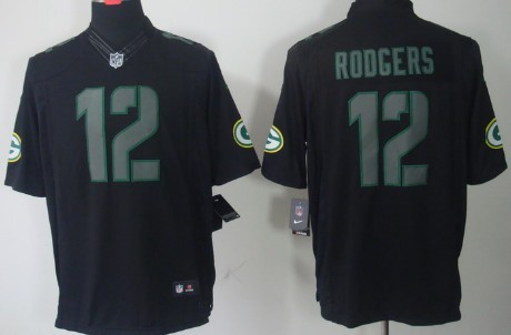 Nike Limited Green Bay Packers #12 Aaron Rodgers Black Impact Jerseys