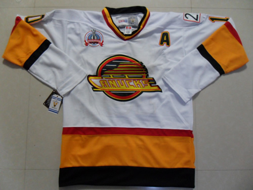 Vancouver Canucks #10 Bure white Throwback with A and StanlyCup patch jerse