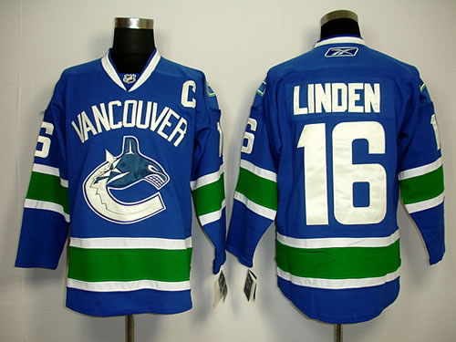 Vancouver Canucks #16 Linden with C Patch Blue Jerseys.