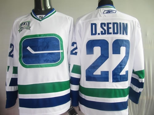 Vancouver Canucks #22 D.Sedin white with 40th patch 3rd Jerseys