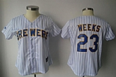 Womens Brewers #23 Weeks White Strip Jerseys,baseball caps,new era cap wholesale,wholesale hats