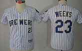 Youth Milwaukee Brewers #23 Rickie Weeks White Pinstripe Jerseys,baseball caps,new era cap wholesale,wholesale hats