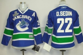 Youth Vancouver Canucks #22 D.Sedin 2011 Stanley Cup Blue Jerseys