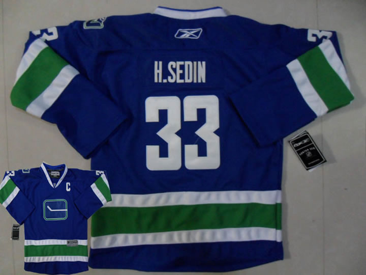 Youth Vancouver Canucks #33 H.sedin with C patch blue 3rd Jerseys