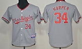 Youth Washington Nationals #34 Bryce Harper Gray Jerseys,baseball caps,new era cap wholesale,wholesale hats