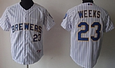 Milwaukee Brewers #23 Rickie Weeks White Pinstripe Jerseys,baseball caps,new era cap wholesale,wholesale hats