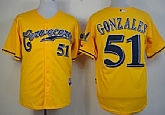 Milwaukee Brewers #51 Michael Gonzalez Yellow Jerseys,baseball caps,new era cap wholesale,wholesale hats