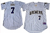 Milwaukee Brewers #7 Norichika Aoki White Pinstripe Jerseys,baseball caps,new era cap wholesale,wholesale hats