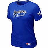 Milwaukee Brewers Nike Women's Blue Short Sleeve Practice T-Shirt,baseball caps,new era cap wholesale,wholesale hats