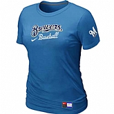 Milwaukee Brewers Nike Women's L.blue Short Sleeve Practice T-Shirt,baseball caps,new era cap wholesale,wholesale hats