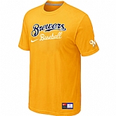 Milwaukee Brewers Yellow Nike Short Sleeve Practice T-Shirt,baseball caps,new era cap wholesale,wholesale hats