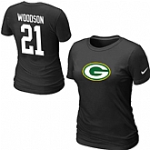 Nike Green Bay Packers 21 WOODSON Name & Number Women's T-Shirt Black,baseball caps,new era cap wholesale,wholesale hats