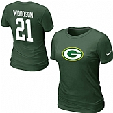 Nike Green Bay Packers 21 WOODSON Name & Number Women's T-Shirt Green,baseball caps,new era cap wholesale,wholesale hats