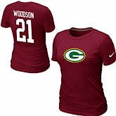 Nike Green Bay Packers 21 WOODSON Name & Number Women's T-Shirt Red,baseball caps,new era cap wholesale,wholesale hats
