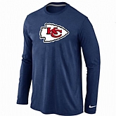 Nike Kansas City Chiefs Logo Long Sleeve T-Shirt D.Blue,baseball caps,new era cap wholesale,wholesale hats