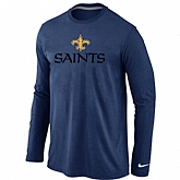 Nike New Orleans Sains Authentic Logo Long Sleeve T-Shirt D.Blue,baseball caps,new era cap wholesale,wholesale hats