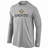 Nike New Orleans Sains Authentic Logo Long Sleeve T-Shirt Gray,baseball caps,new era cap wholesale,wholesale hats