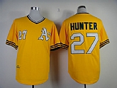 Oakland Athletics #27 Catfish Hunter 1972 Yellow Throwback Jerseys,baseball caps,new era cap wholesale,wholesale hats