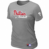 Philadelphia Phillies Nike Women's L.Grey Short Sleeve Practice T-Shirt,baseball caps,new era cap wholesale,wholesale hats