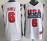 Team USA Basketball #6 LeBron James White Throwback Jerseys,baseball caps,new era cap wholesale,wholesale hats
