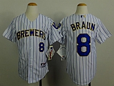 Youth Milwaukee Brewers #8 Ryan Braun White Pinstripe Jerseys,baseball caps,new era cap wholesale,wholesale hats