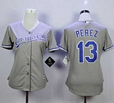 Womens Kansas City Royals #13 Salvador Perez Gray Road Stitched MLB Jerseys,baseball caps,new era cap wholesale,wholesale hats