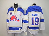 Quebec Nordiques #19 Joe Sakic White With Navy Blue Hoodie,baseball caps,new era cap wholesale,wholesale hats