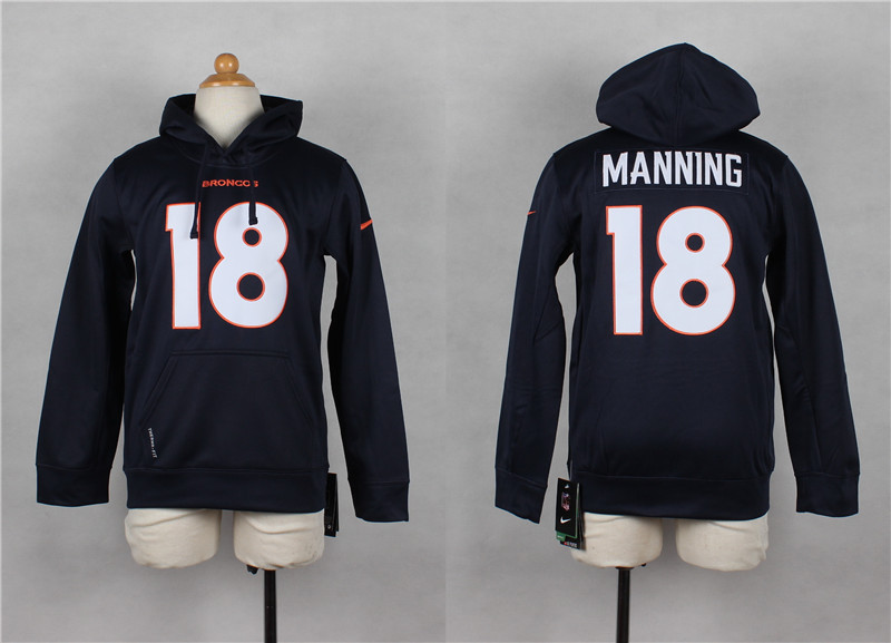 Youth Nike Denver Broncos #18 Peyton Manning Navy Blue Kids Hoody