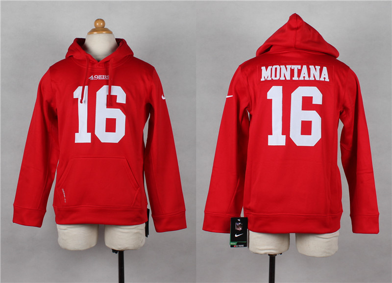 Youth Nike San Francisco 49ers #16 Joe Montana Red Kids Hoody