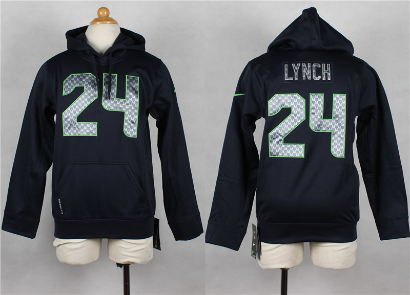Youth Nike Seattle Seahawks #24 Marshawn Lynch Navy Blue Kids Hoody