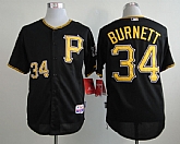 Pittsburgh Pirates #34 Burnett Black Cool Base Jersey,baseball caps,new era cap wholesale,wholesale hats