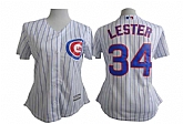 Womens Chicago Cubs #34 Jon Lester White Pinstripe Jerseys,baseball caps,new era cap wholesale,wholesale hats
