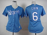Womens Kansas City Royals #6 Cain Light Blue Cool Base Jerseys,baseball caps,new era cap wholesale,wholesale hats