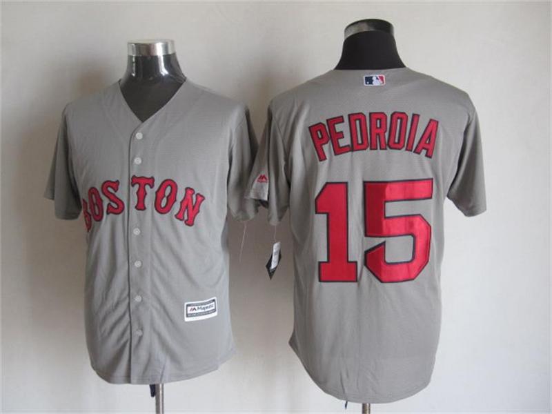 Majestic Boston Red Sox #15 Dustin Pedroia Gray MLB Stitched Jerseys