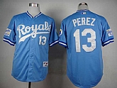 Kansas City Royals #13 Salvador Perez 1985 Throwback Light Blue Cool Base Jerseys,baseball caps,new era cap wholesale,wholesale hats