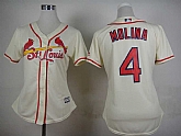 Womens St. Louis Cardinals #4 Yadier Molina Cream Cool Base Jerseys,baseball caps,new era cap wholesale,wholesale hats