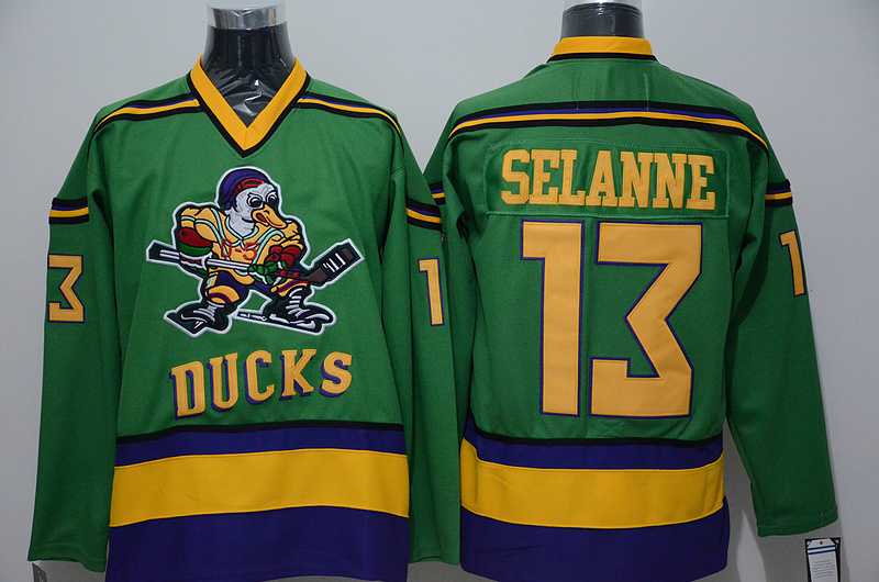 Anaheim Ducks #13 Teemu Selanne Green-Yellow CCM Throwback Jerseys