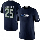 Men Nike Seattle Seahawks 25 Richard Sherman Player Name x26 Number T-Shirt D.Blue,baseball caps,new era cap wholesale,wholesale hats