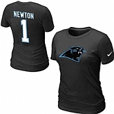 Womens Nike Carolina Panthers #1 Cam Newton Name x26 Number Black T-Shirt,baseball caps,new era cap wholesale,wholesale hats