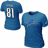 Womens Nike Detroit Lions #81 Calvin Johnson Name x26 Number Blue T-Shirt,baseball caps,new era cap wholesale,wholesale hats