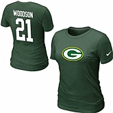 Womens Nike Green Bay Packers #21 WOODSON Name x26  Number Green T-Shirt,baseball caps,new era cap wholesale,wholesale hats