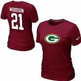 Womens Nike Green Bay Packers #21 WOODSON Name x26 Number Red T-Shirt,baseball caps,new era cap wholesale,wholesale hats