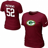 Womens Nike Green Bay Packers #52 MATTHEWS Name x26 Number Red T-Shirt,baseball caps,new era cap wholesale,wholesale hats